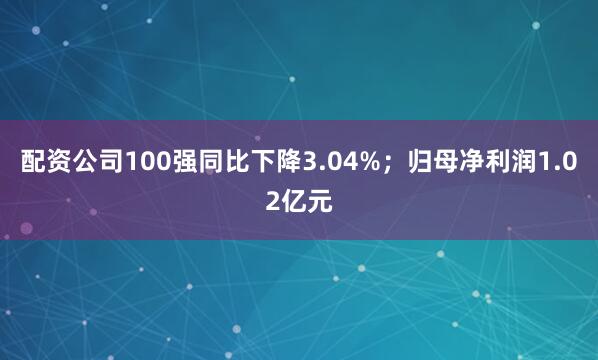 配资公司100强同比下降3.04%；归母净利润1.02亿元